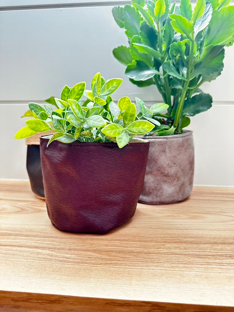 4" Mahogany Leather Plant Pot Cover