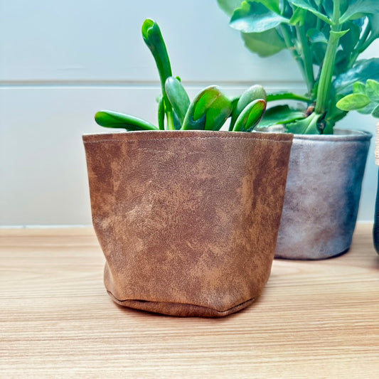 4" Vintage Leather Couch Plant Pot Cover