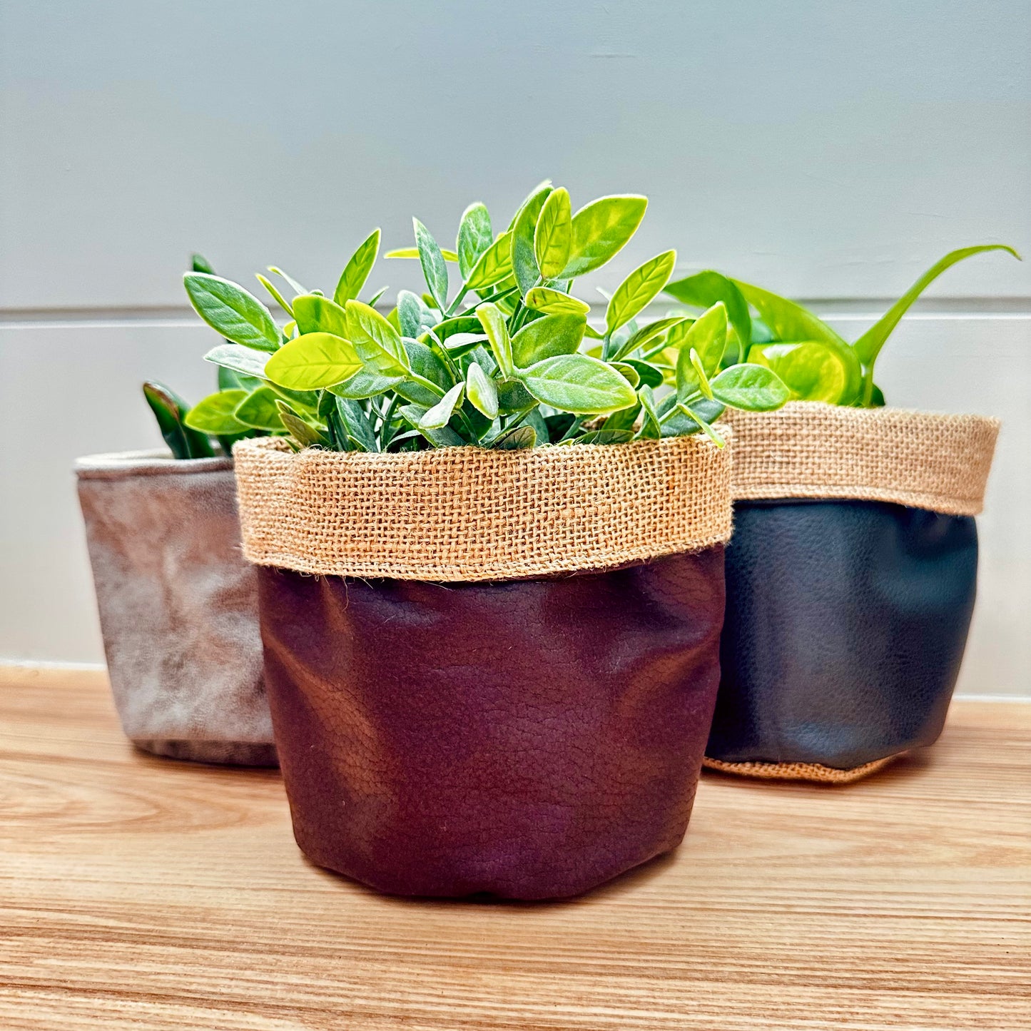 4" Mahogany Leather Cuffed Plant Pot Cover