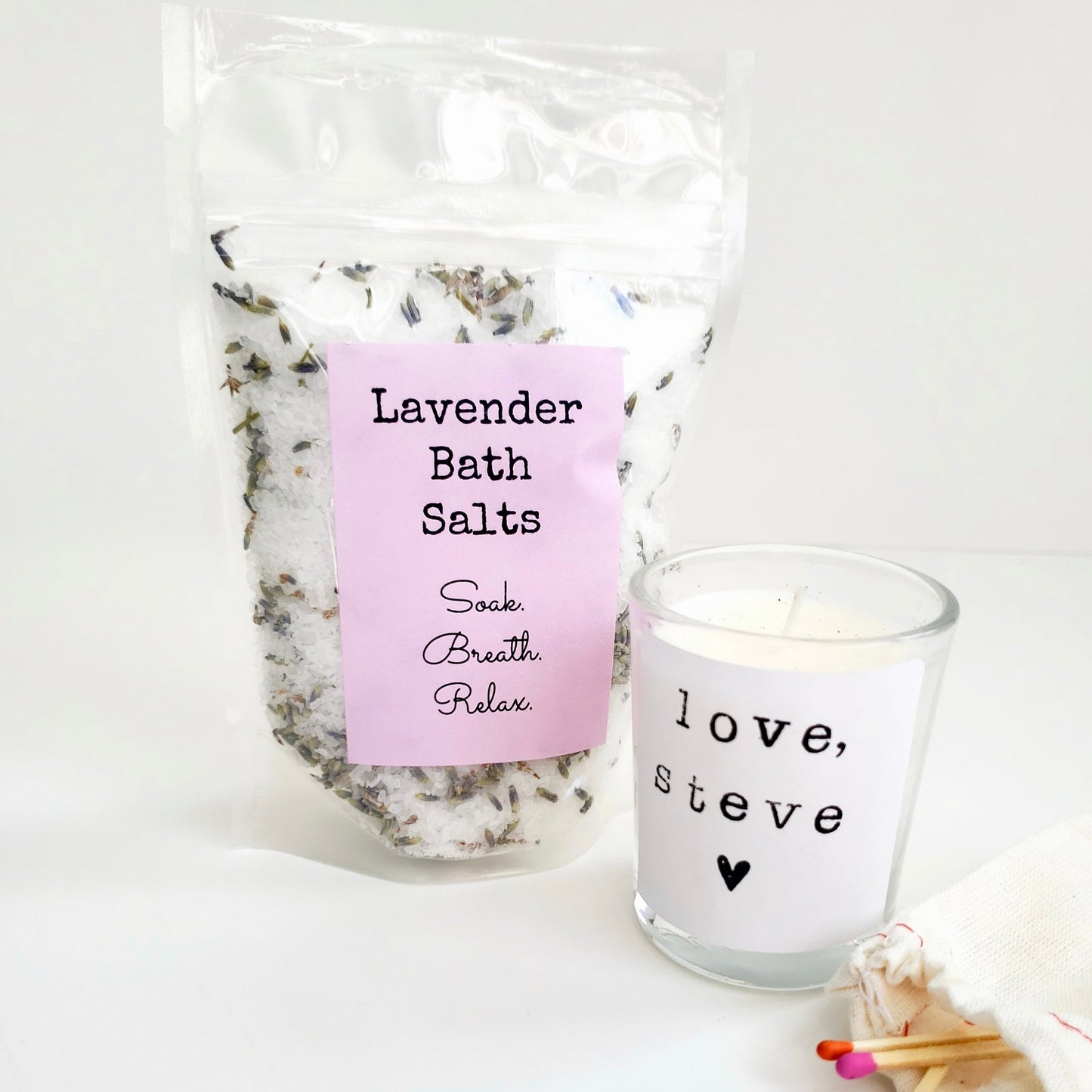 Lavender Epsom Salts and Personalized Candle