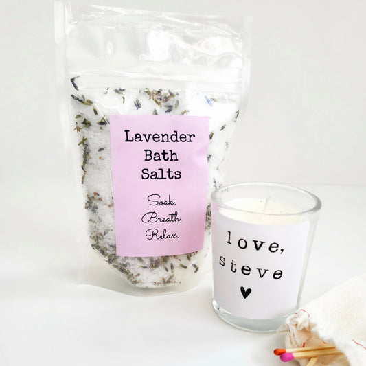 Lavender Epsom Salts and Personalized Candle